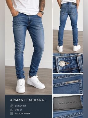 Armani Exchange Men's Skinny Medium Wash Blue Jeans